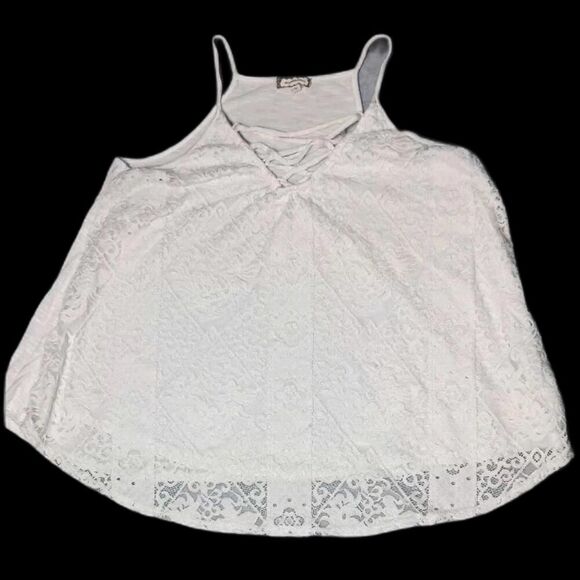 Eyeshadow Tops - Eyeshadow Spaghetti Strap Tank Top Womens Size M White Lace Criss Cross Vneck...